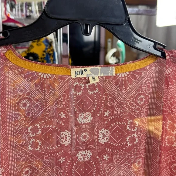 Jolt Boho Dusty Rose Geometric Print Open Front Kimono Cardigan Medium - Picture 3 of 6